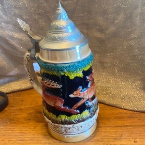 Vintage King Originals marked hand painted nature scene hinged silver lid stein